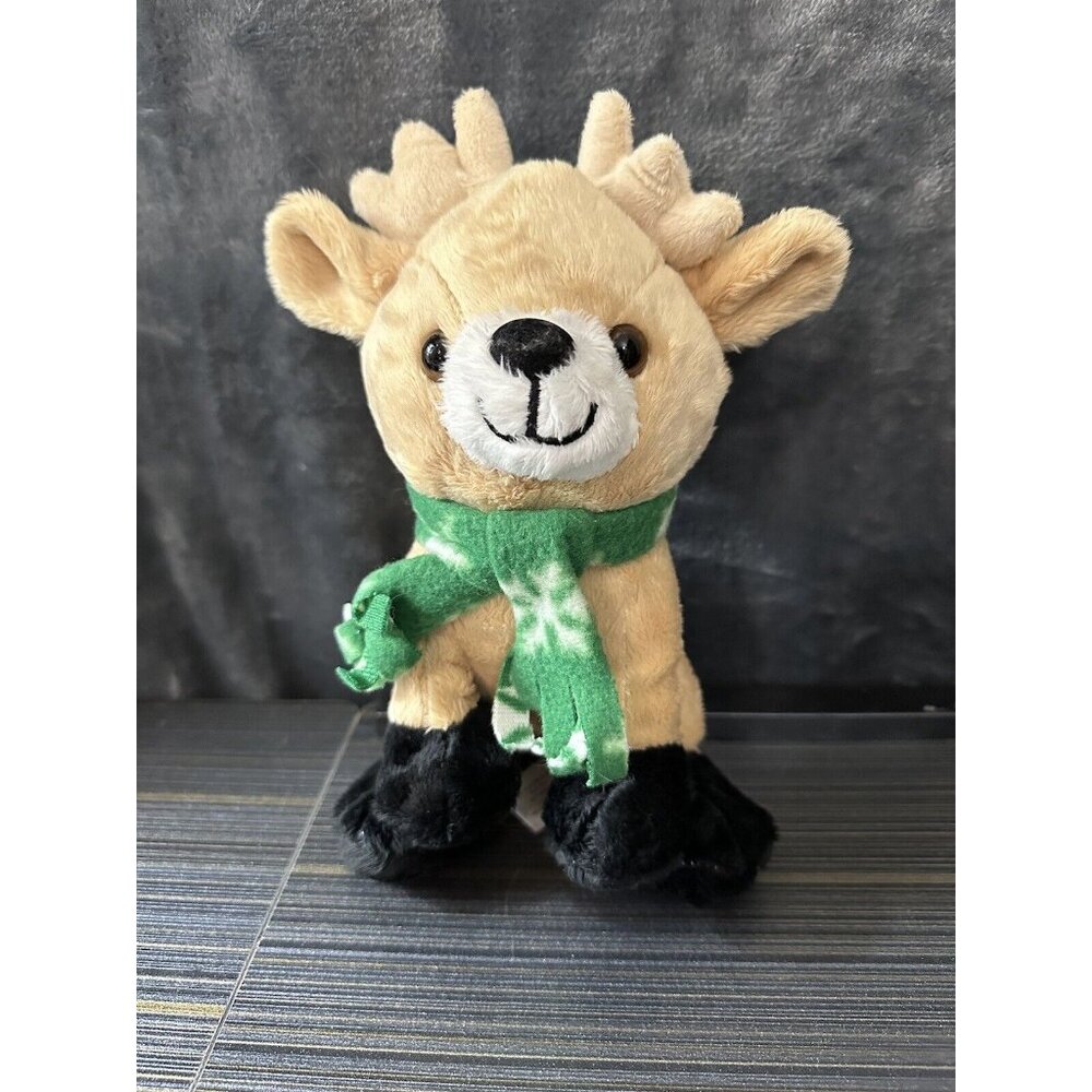 Christmas Reindeer Plush with Green Scarf Stuffed Animal Adventure 9" Xmas